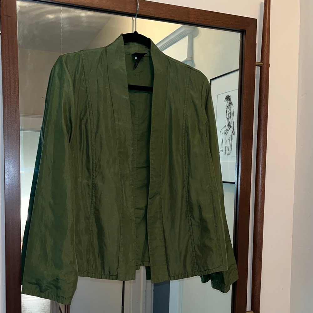 Eileen Fisher 100% Silk Gorgeous Green Utility Jacket, Layered Look